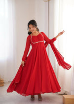 Thumbnail for Teeya Creation Red Faux Georgette Designer Party Wear Long Gown - Distacart