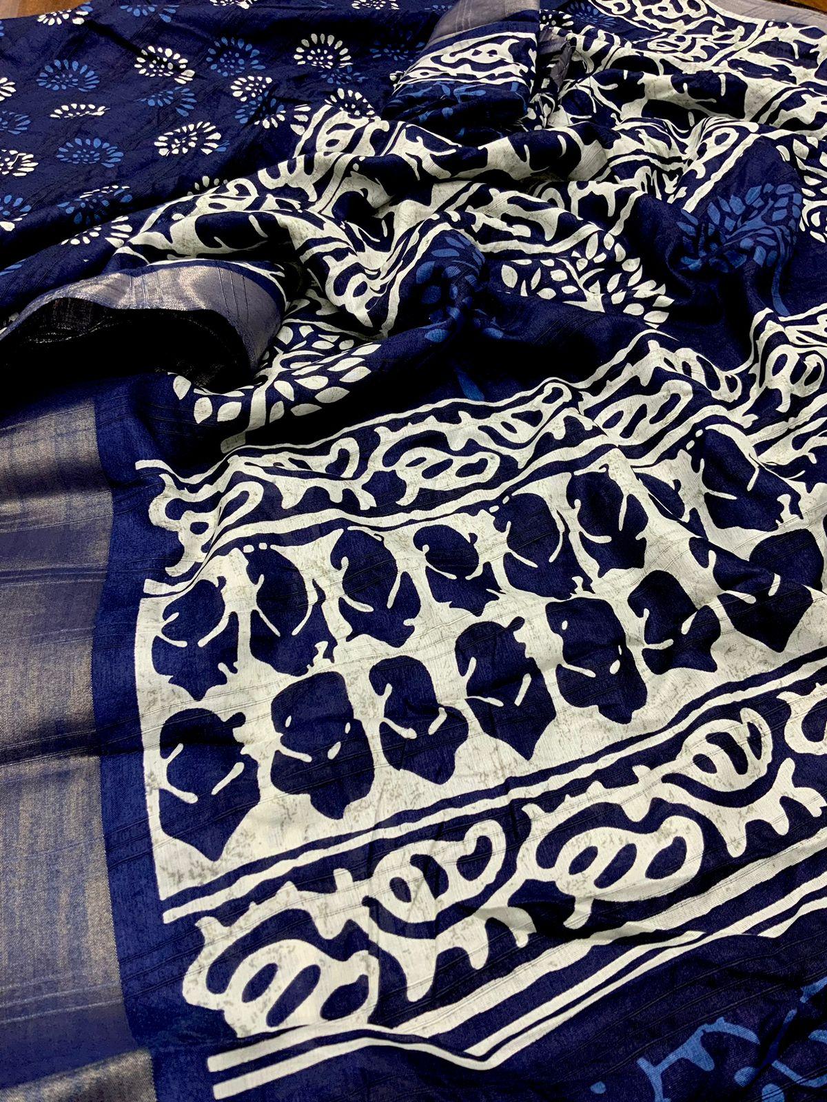 Blue Poly Silk Ethnic Motifs Saree with Unstitched Blouse - Hiral Fashion - Distacart