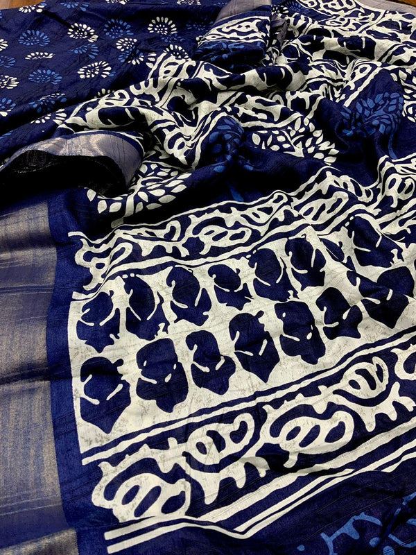Blue Poly Silk Ethnic Motifs Saree with Unstitched Blouse - Hiral Fashion - Distacart