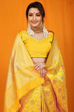 Thumbnail for Jyoti Fashion Women's Yellow Kanjivaram Silk Zari Woven Saree with Blouse - Distacart