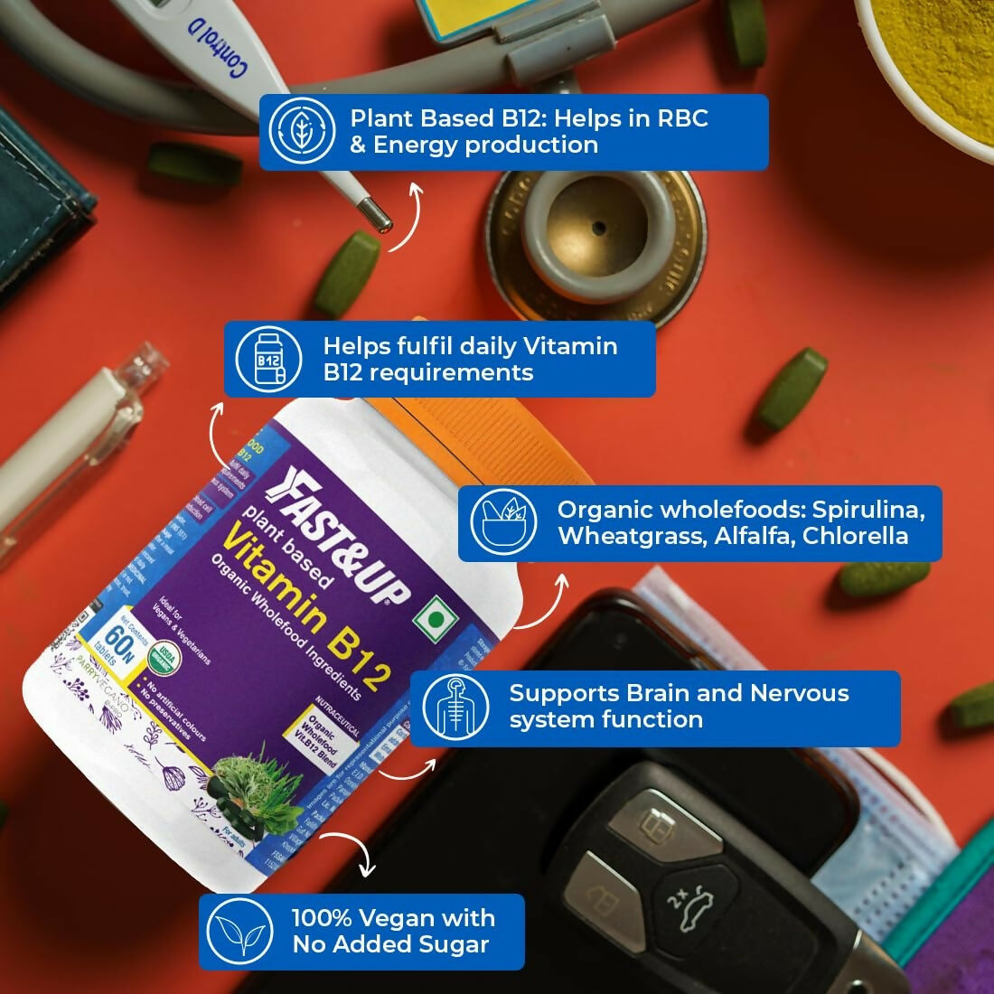 Fast&Up Plant Based B12 Tablets With Natural Methylcobalamin