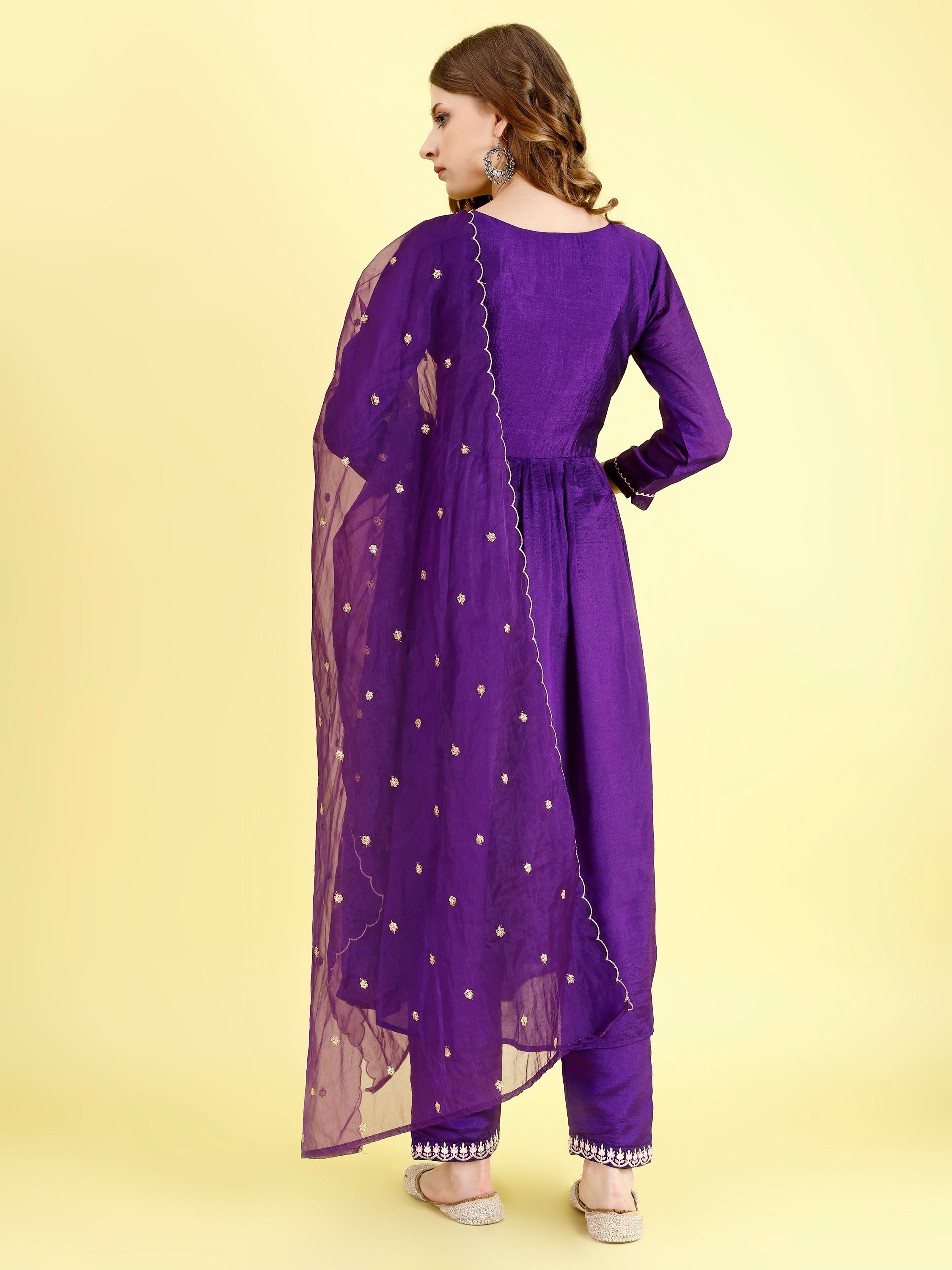 Yash Enterprise Violet Vichitra Silk Embroidery Party Wear Suit Set