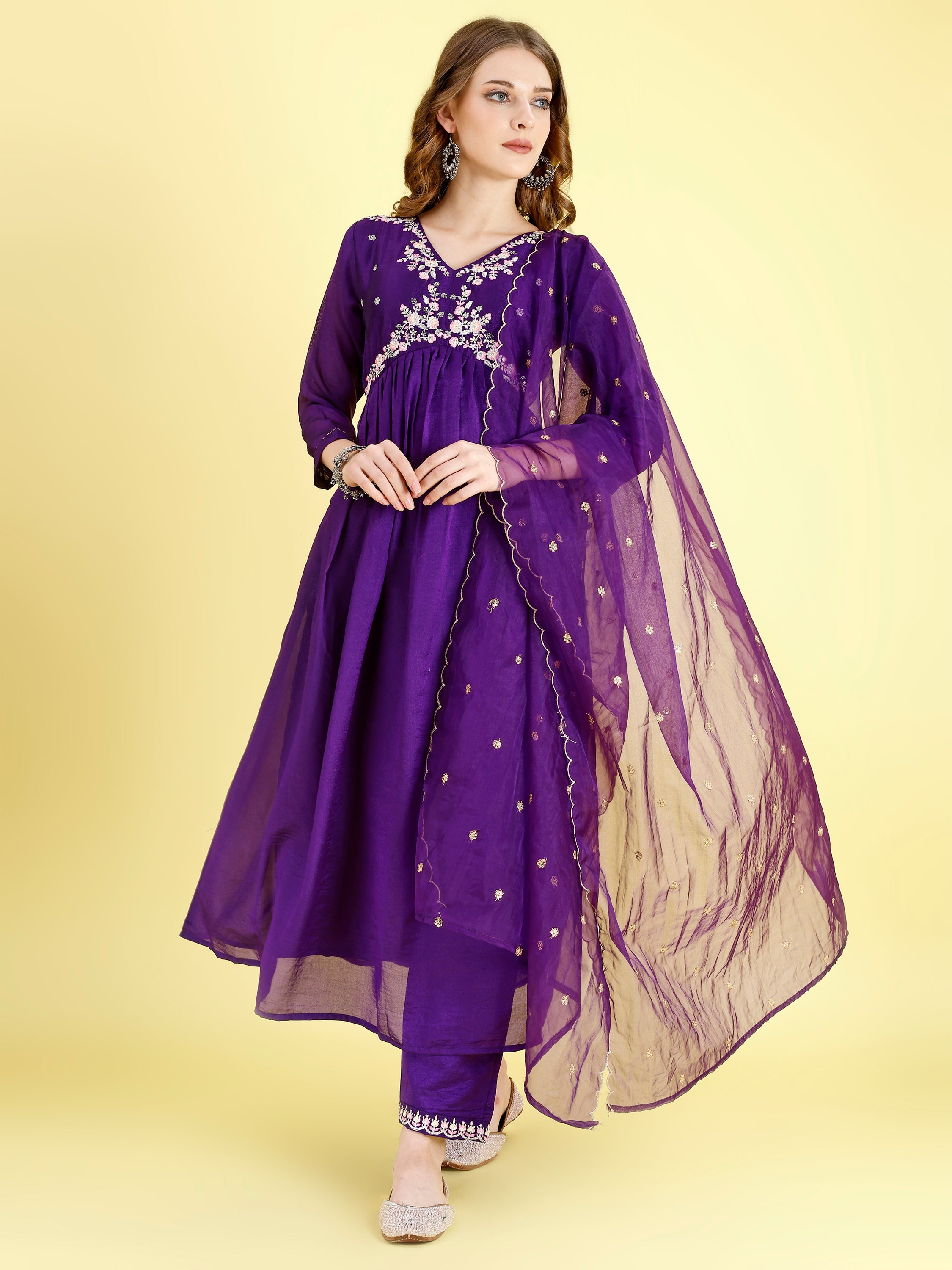 Yash Enterprise Violet Vichitra Silk Embroidery Party Wear Suit Set