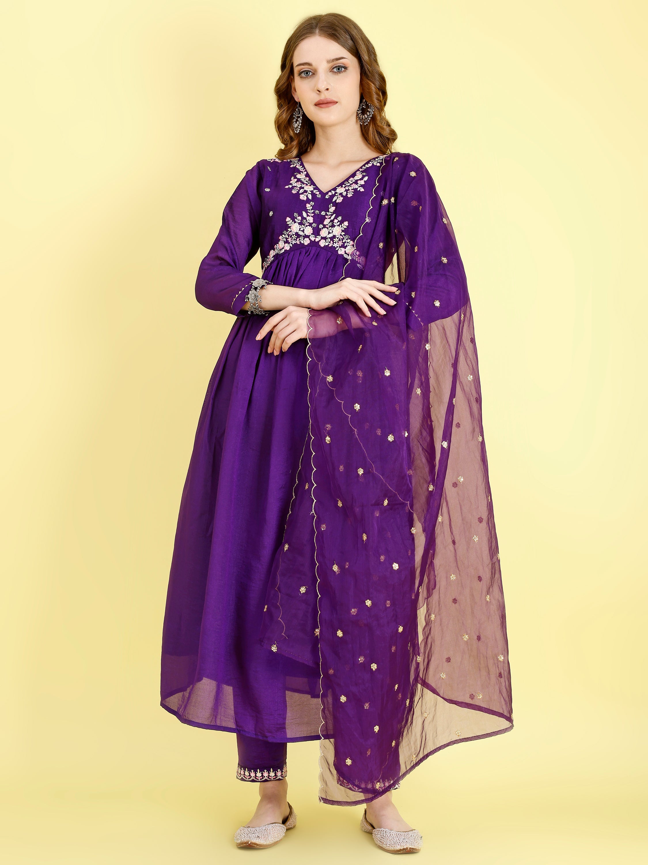 Yash Enterprise Violet Vichitra Silk Embroidery Party Wear Suit Set