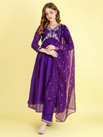 Thumbnail for Yash Enterprise Violet Vichitra Silk Embroidery Party Wear Suit Set