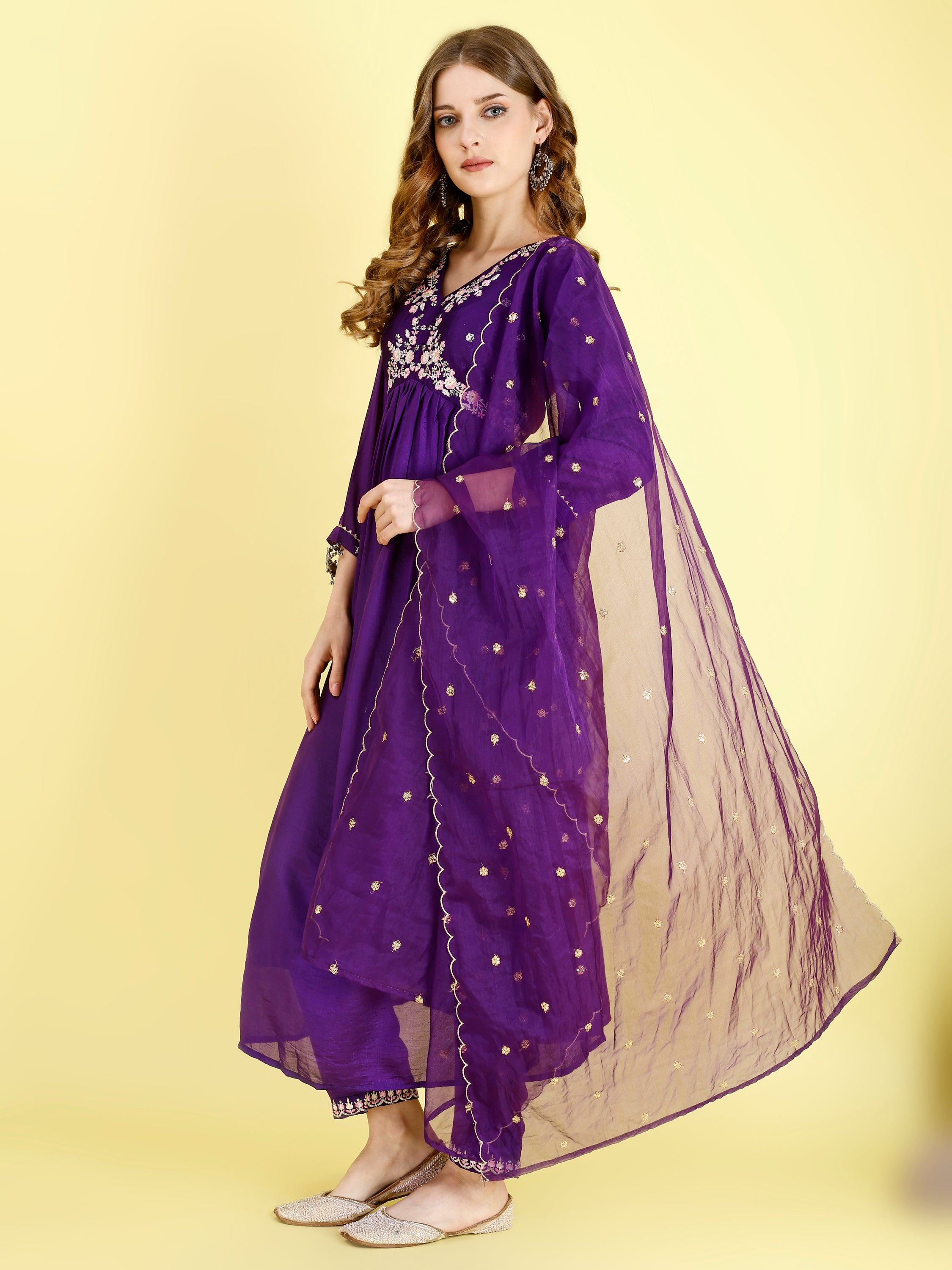 Yash Enterprise Violet Vichitra Silk Embroidery Party Wear Suit Set
