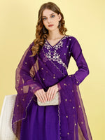 Thumbnail for Yash Enterprise Violet Vichitra Silk Embroidery Party Wear Suit Set