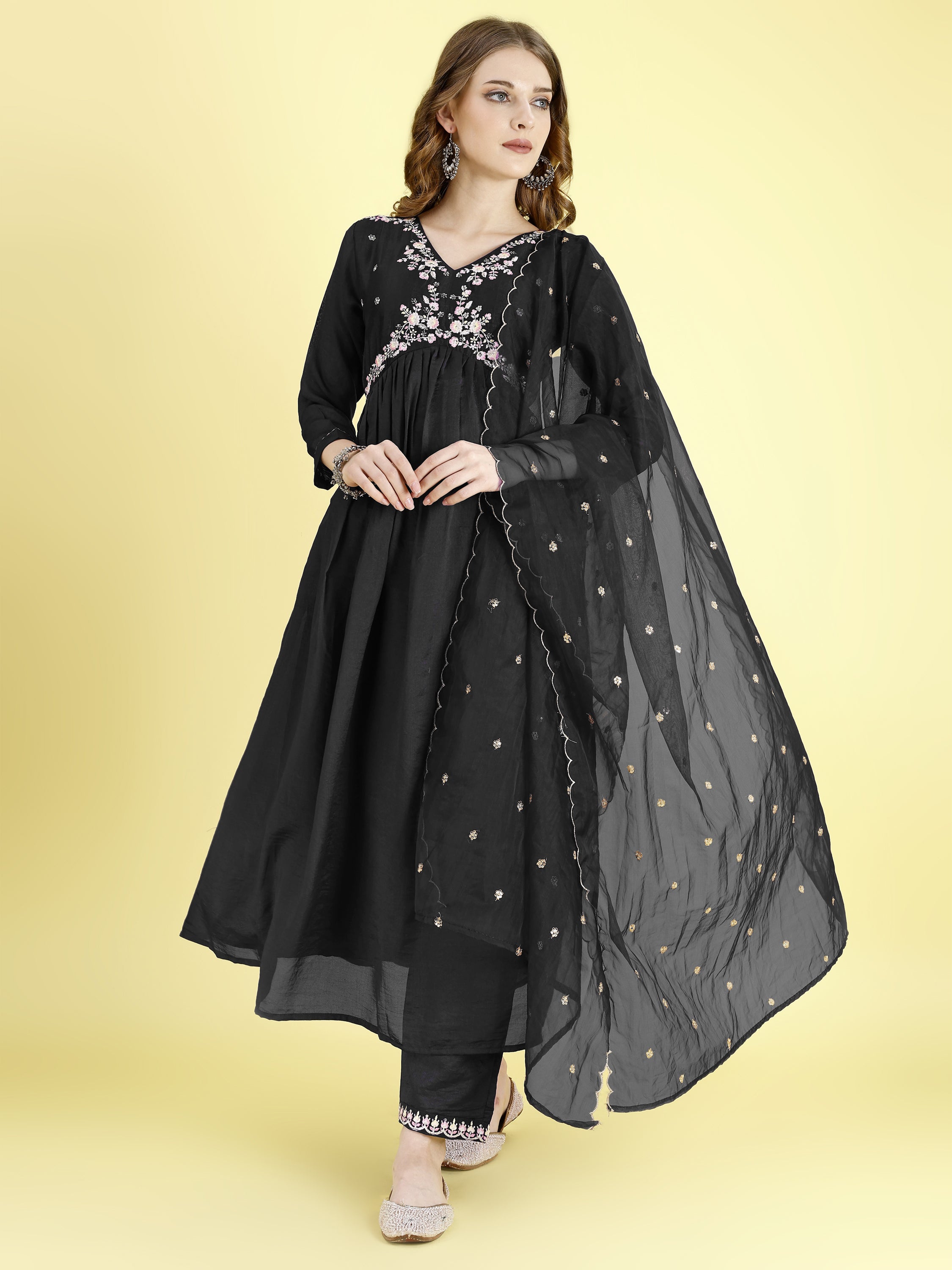 Yash Enterprise Black Vichitra Silk Embroidery Party Wear Suit Set
