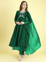 Thumbnail for Yash Enterprise Green Vichitra Silk Embroidery Party Wear Suit Set