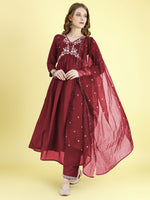 Thumbnail for Yash Enterprise Maroon Vichitra Silk Embroidery Party Wear Suit Set