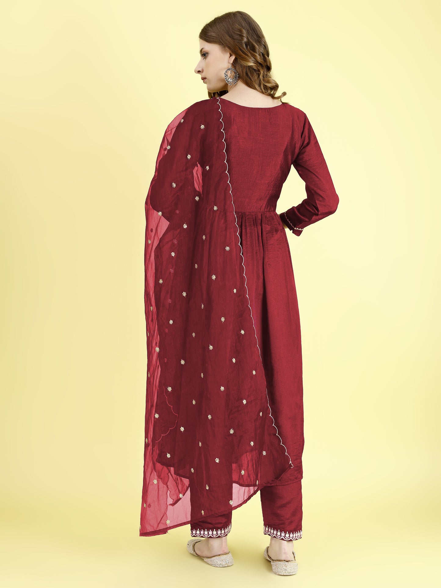 Yash Enterprise Maroon Vichitra Silk Embroidery Party Wear Suit Set - Distacart