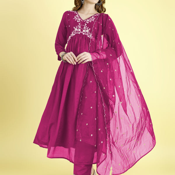 Yash Enterprise Pink Vichitra Silk Embroidery Party Wear Suit Set