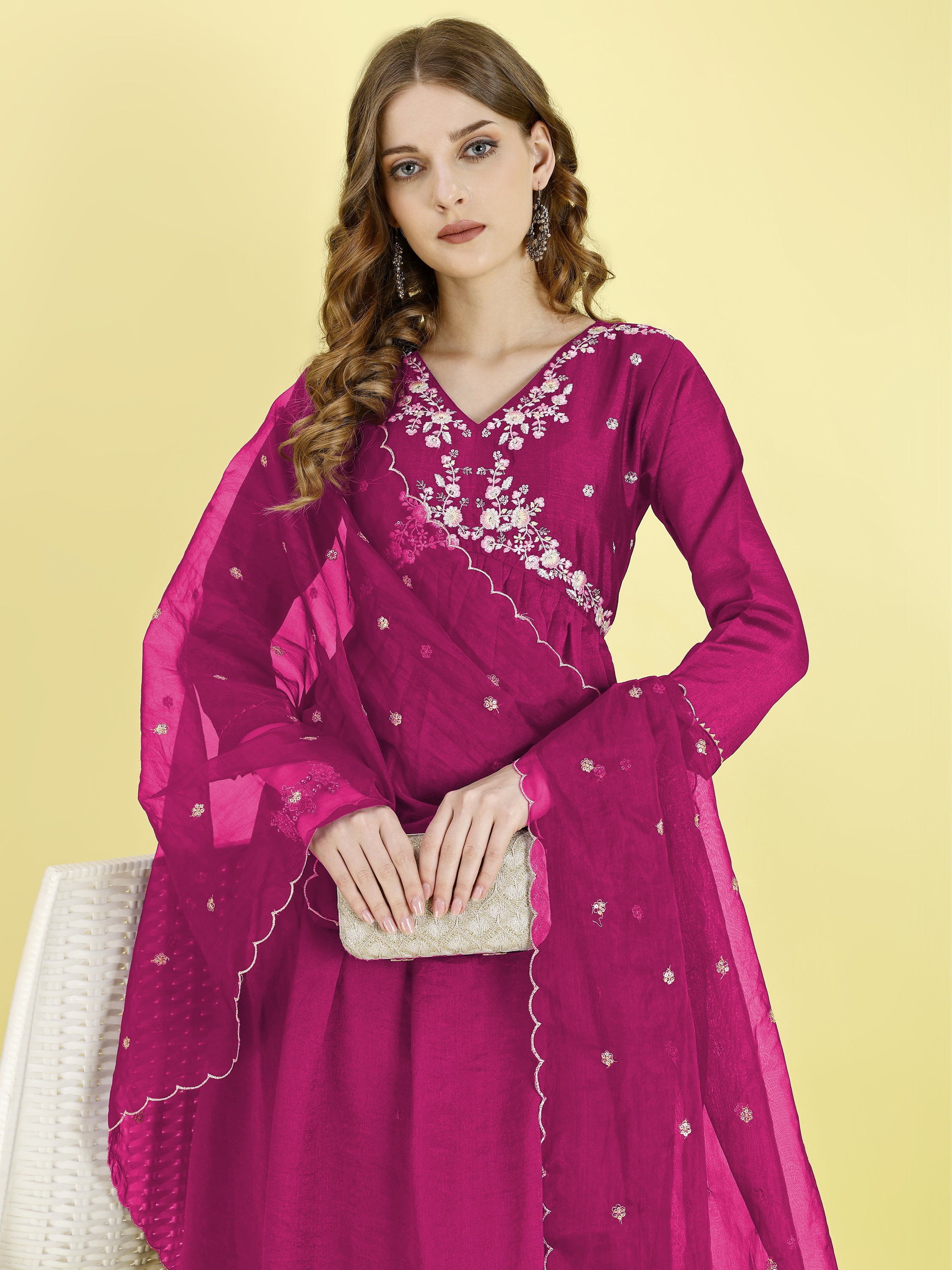 Yash Enterprise Pink Vichitra Silk Embroidery Party Wear Suit Set
