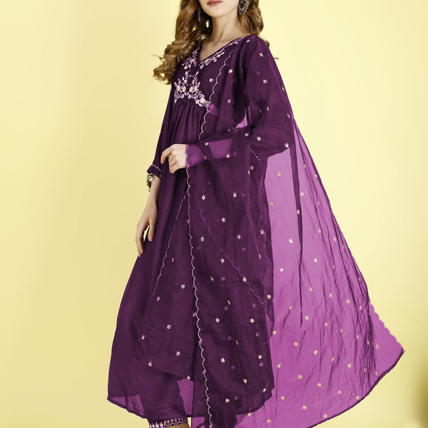 Yash Enterprise Wine Vichitra Silk Embroidery Party Wear Suit Set