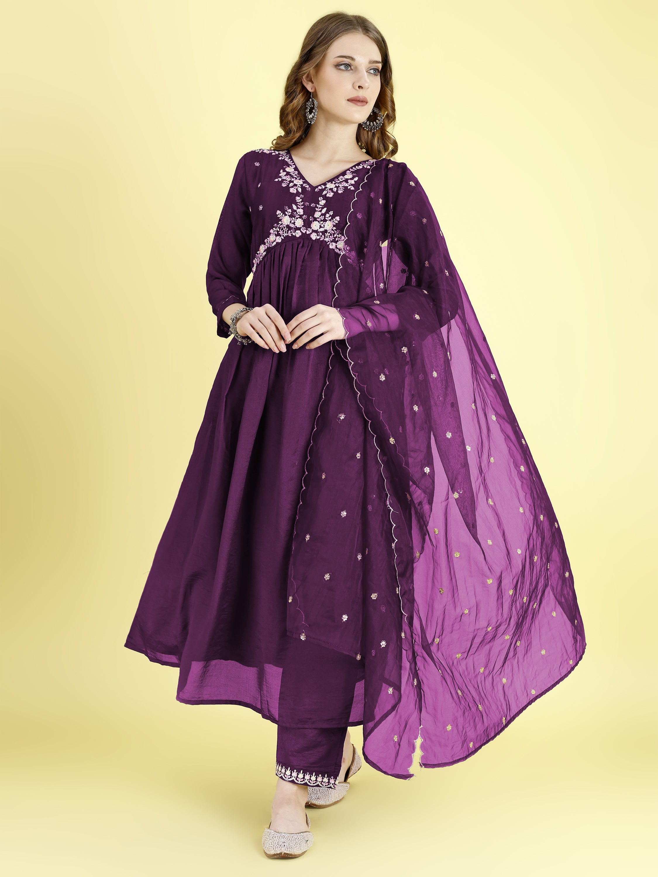 Yash Enterprise Wine Vichitra Silk Embroidery Party Wear Suit Set