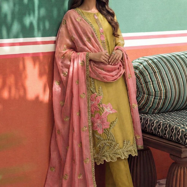 Vegaa Fashion Yellow Organza Fancy Zari Party Wear Suit - Distacart