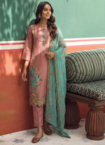 Thumbnail for Vegaa Fashion Peach Organza Fancy Zari Party Wear Suit - Distacart