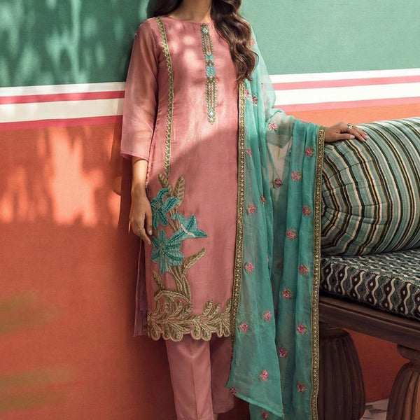 Vegaa Fashion Peach Organza Fancy Zari Party Wear Suit - Distacart