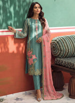 Thumbnail for Vegaa Fashion Sky Blue Organza Fancy Zari Party Wear Suit - Distacart