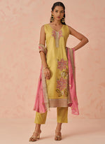 Thumbnail for Vegaa Fashion Yellow Fancy Crush Embroidered Salwar Suit