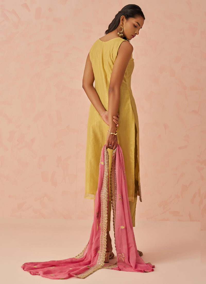 Vegaa Fashion Yellow Fancy Crush Embroidered Salwar Suit