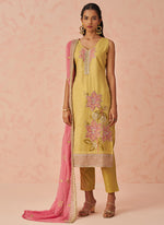 Thumbnail for Vegaa Fashion Yellow Fancy Crush Embroidered Salwar Suit
