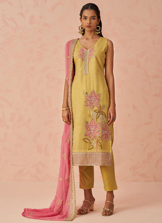 Vegaa Fashion Yellow Fancy Crush Embroidered Salwar Suit