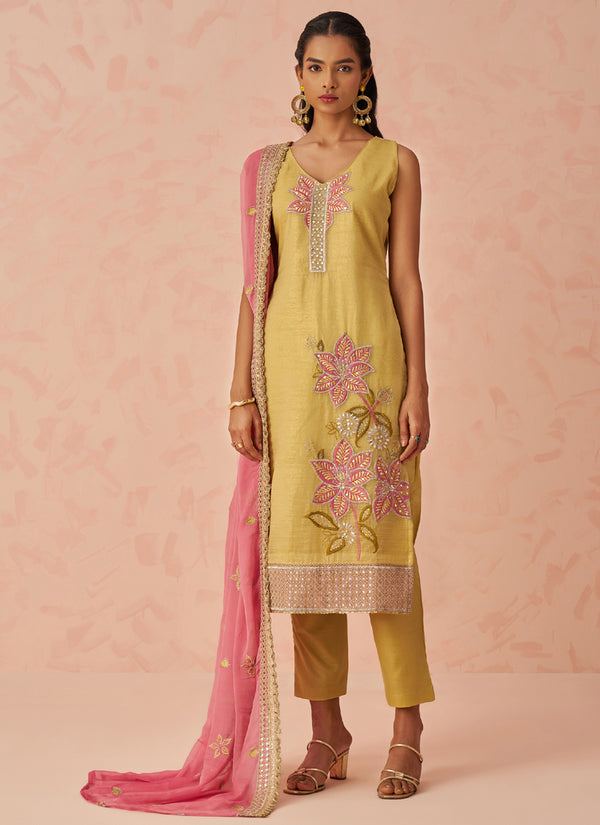 Vegaa Fashion Yellow Fancy Crush Embroidered Salwar Suit