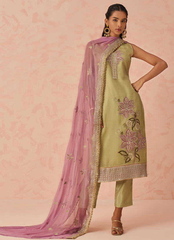 Vegaa Fashion Gold Fancy Crush Embroidered Salwar Suit