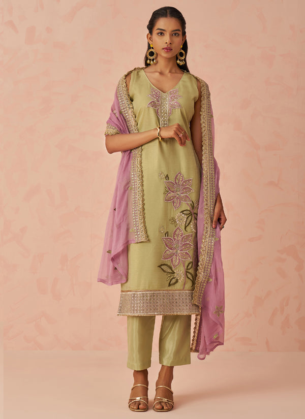 Vegaa Fashion Gold Fancy Crush Embroidered Salwar Suit