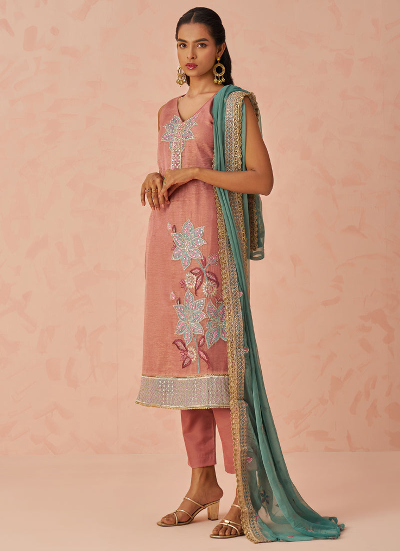 Vegaa Fashion Peach Crush Embroidered Salwar Suit