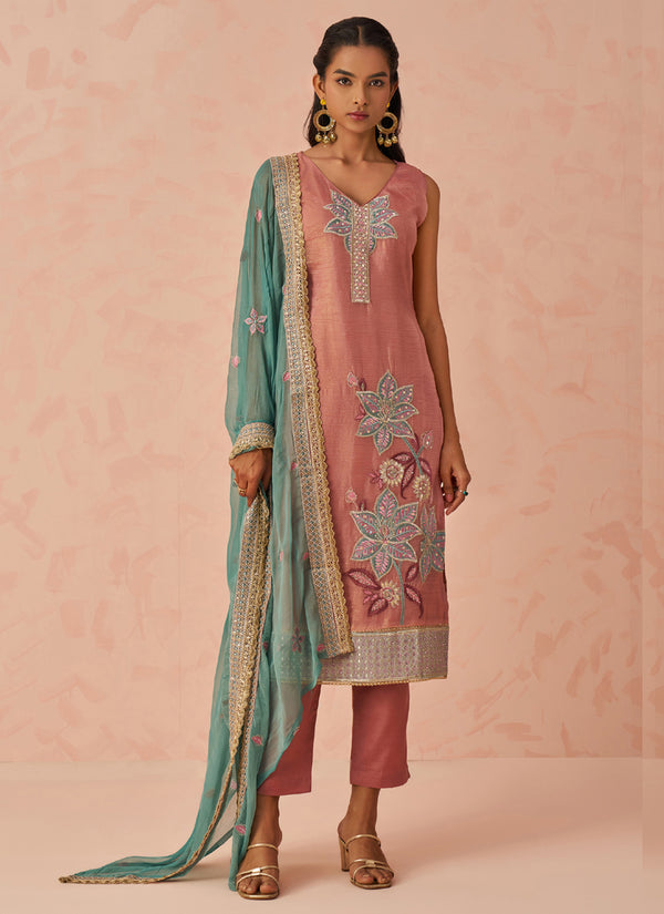 Vegaa Fashion Peach Crush Embroidered Salwar Suit