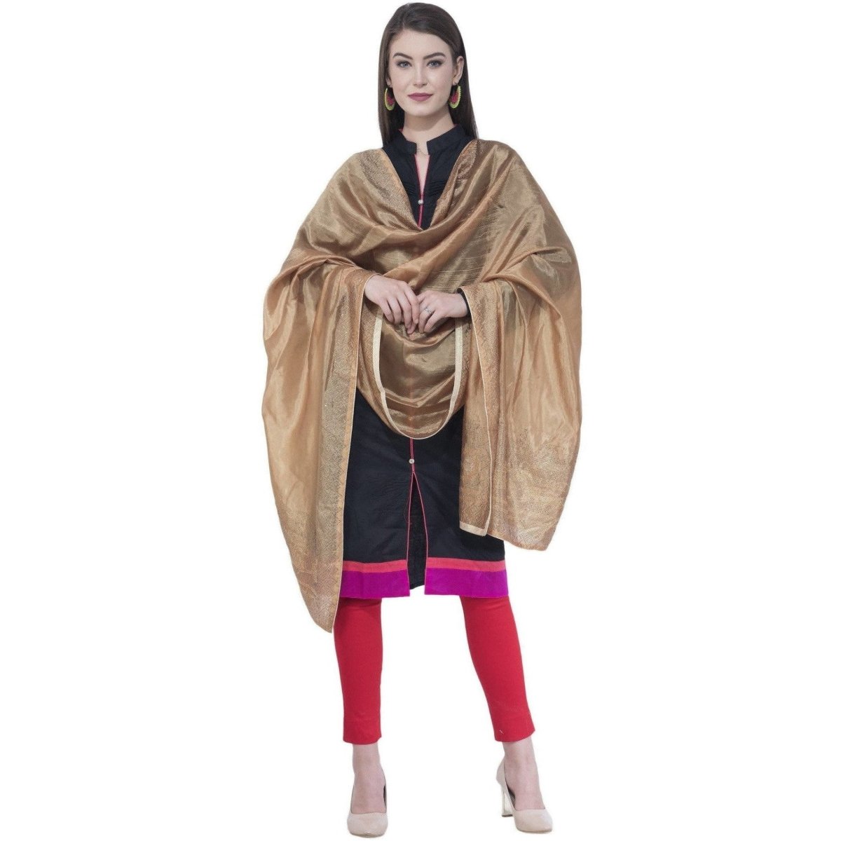 A R SILK Dark Golden Color Silk Siroski Dupattas and Chunnis