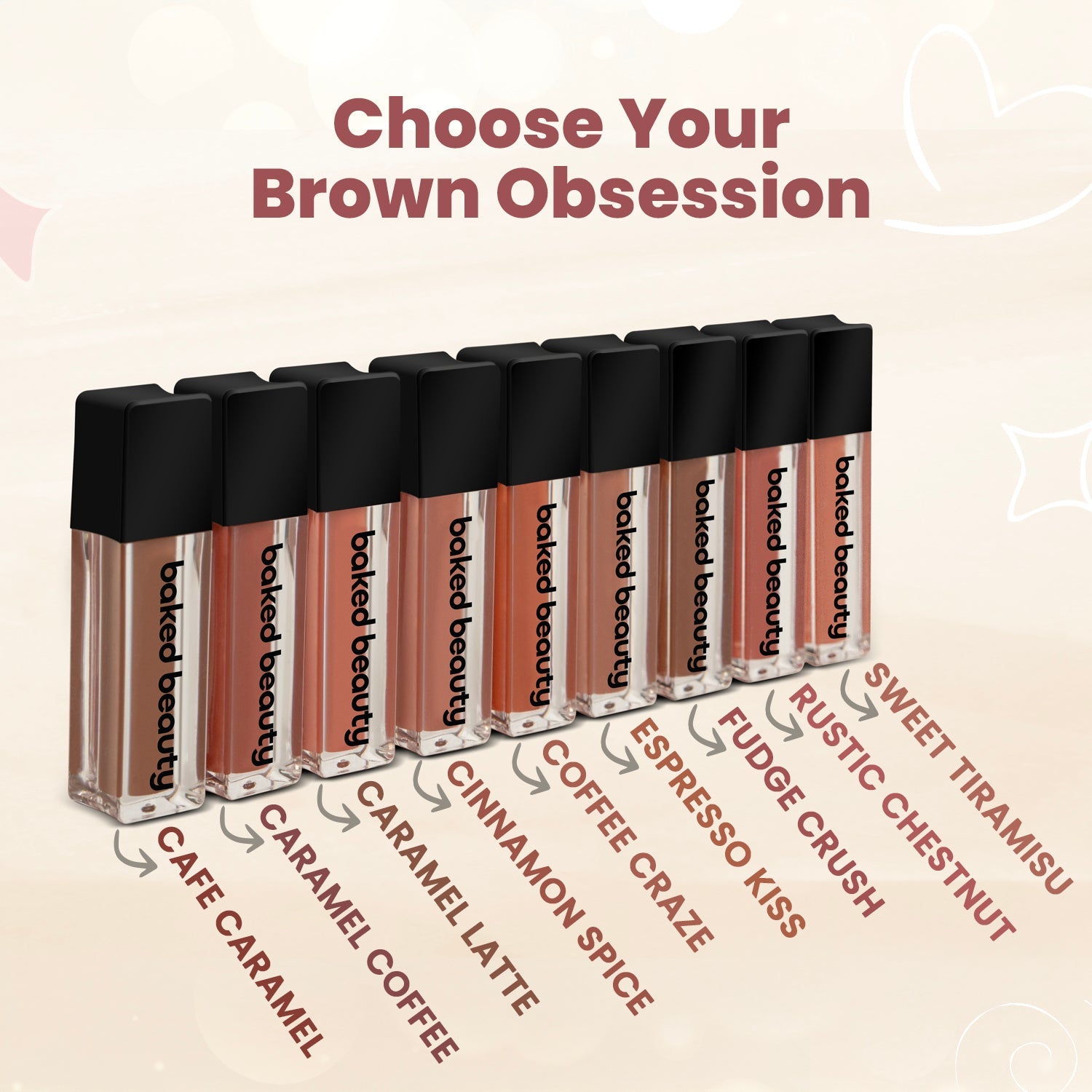 Baked Beauty Liquid Matte Lipstick Brown Palette (Set of 9) - Distacart