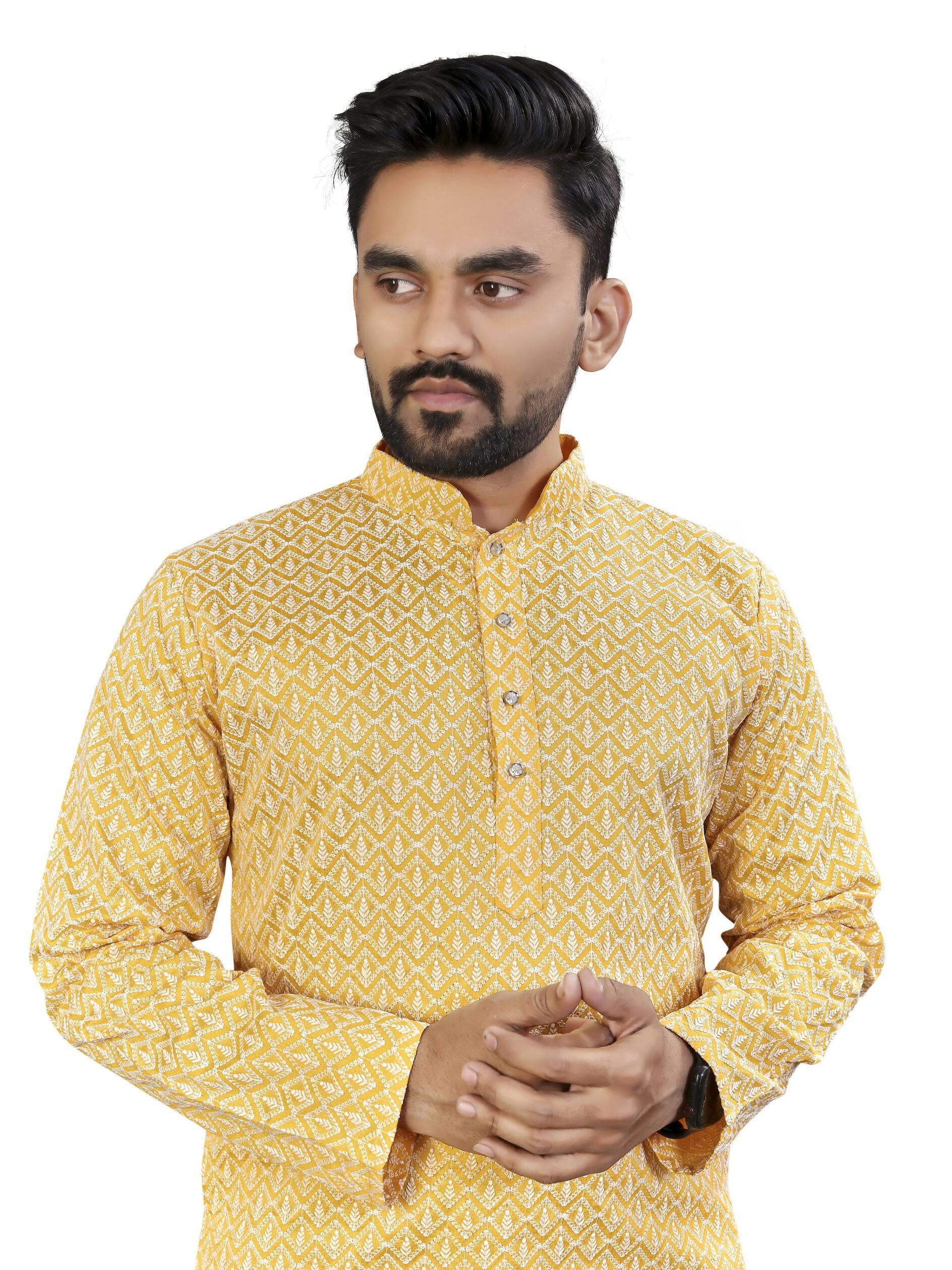 Anaita Yellow Lucknowi Work Silk Straight Kurta - Distacart