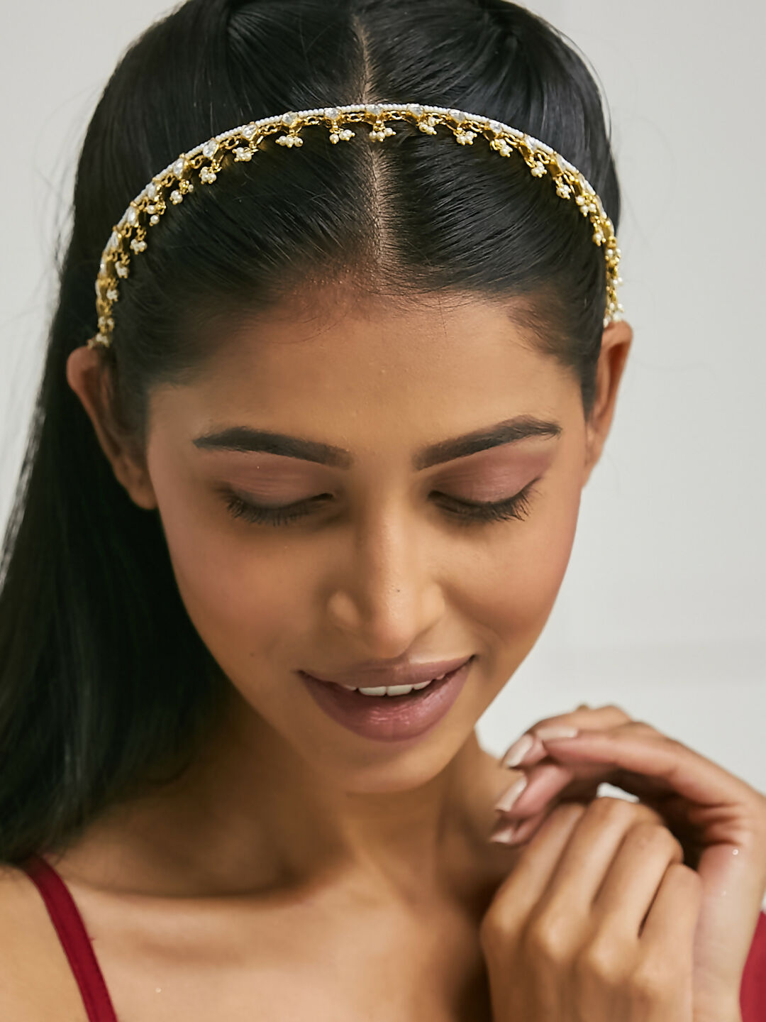 Nuyug 22K Gold-Plated Pearl Drops Matha Patti cum Necklace