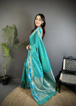 Thumbnail for Joban Fashion Sea Green Banarasi Soft Silk Woven Saree