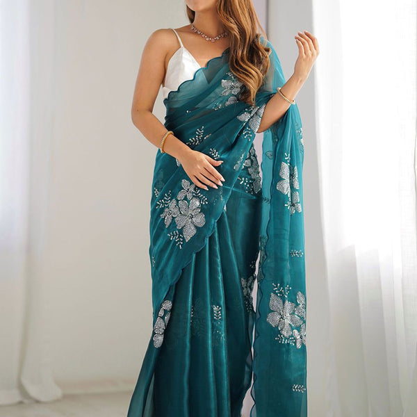 Mitera Floral Embroidered Silk Blend Saree - Distacart