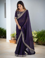 Thumbnail for Lorenvalley Fashion Purple Rangoli Silk with Coding Sequence and Multi Lace Work Saree with Blouse