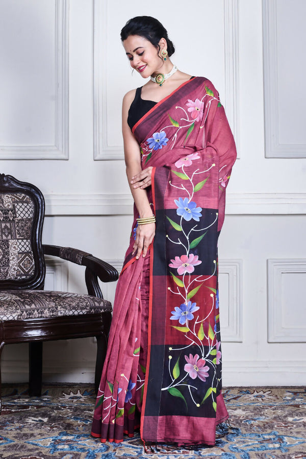 Morchari Multicolour Cotton Handloom Mirror Work Saree Unstitched Blouse