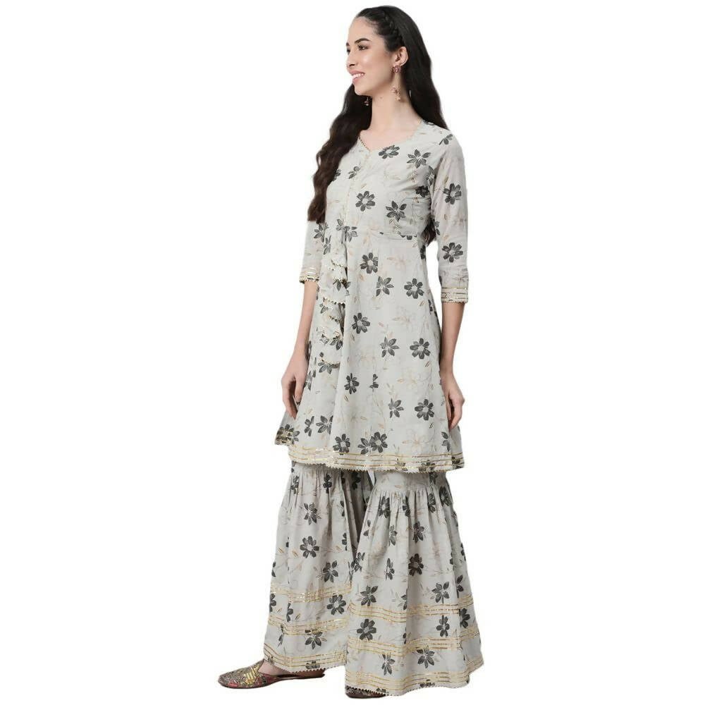 Anubhutee Women's Grey Kurti Sharara with Dupatta Set - Distacart