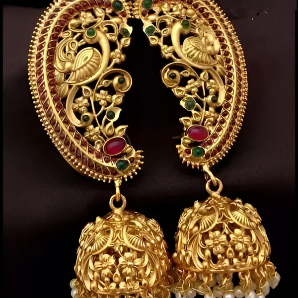 Jewel City Antique Gold Peacock Temple Jhumka Earrings Ruby & Emerald Traditional Earrings Handcrafted South Indian Bridal Jewelry - Distacart