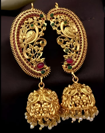Jewel City Antique Gold Peacock Temple Jhumka Earrings Ruby & Emerald Traditional Earrings Handcrafted South Indian Bridal Jewelry - Distacart