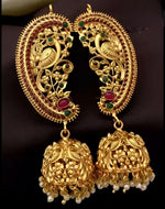 Thumbnail for Jewel City Antique Gold Peacock Temple Jhumka Earrings Ruby & Emerald Traditional Earrings Handcrafted South Indian Bridal Jewelry