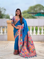 Thumbnail for Vedant Vastram Soft Litchi Silk Paithani Jacquard Saree - Skyblue - Dista