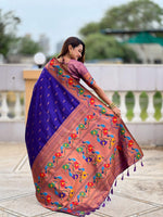 Thumbnail for Vedant Vastram Soft Litchi Silk Paithani Jacquard Saree - Violet - Dista