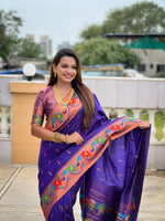 Thumbnail for Vedant Vastram Soft Litchi Silk Paithani Jacquard Saree - Violet - Dista