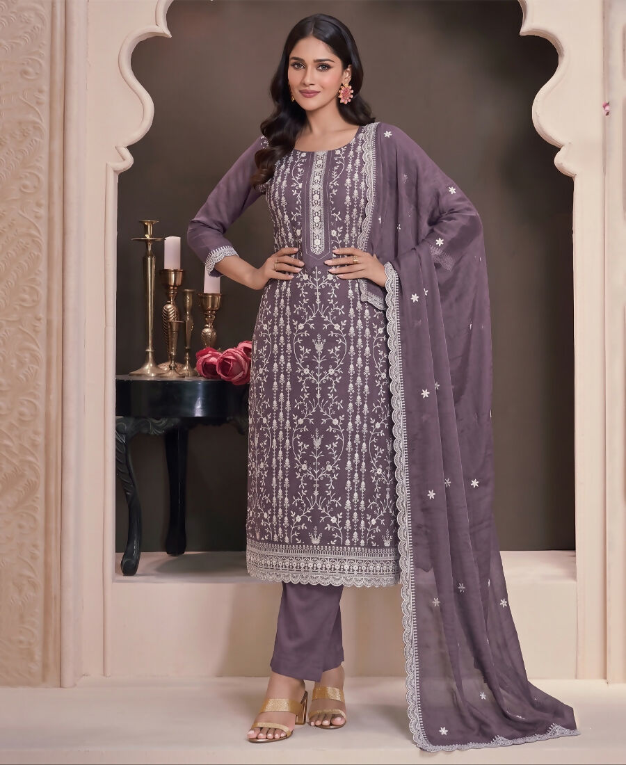 KC Lilac Summer Wear Rangoli Silk Straight Suit For Women - Dista