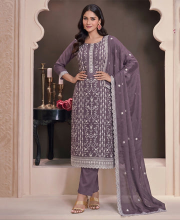 KC Lilac Summer Wear Rangoli Silk Straight Suit For Women - Dista