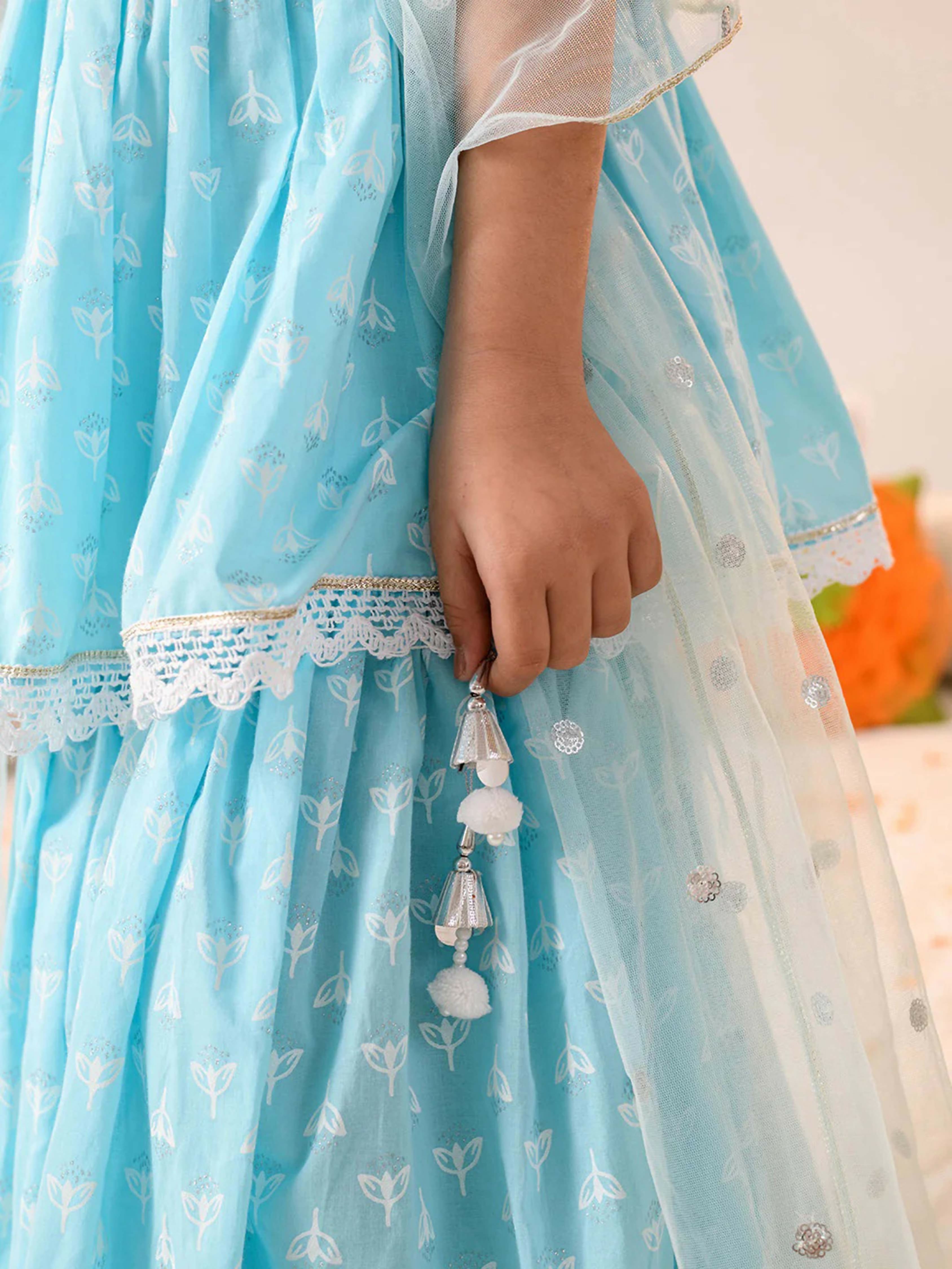 Joban Fashion Girl's Sky Blue Color Lehenga Choli